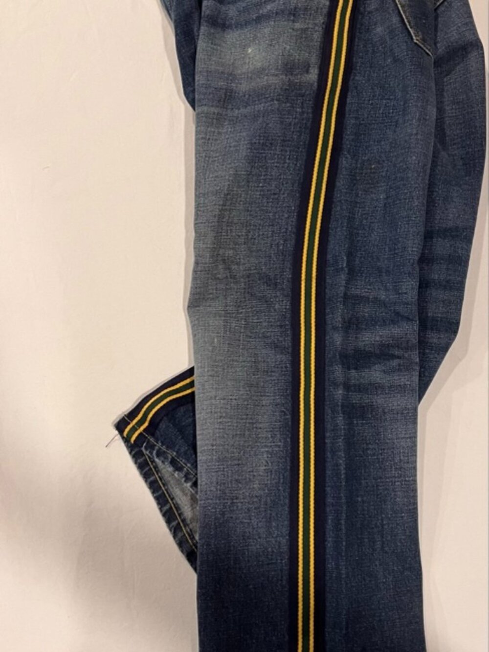 Polo Ralph Lauren Varick Slim Straight Track Stripe Jeans 38x30 Distressed Blue